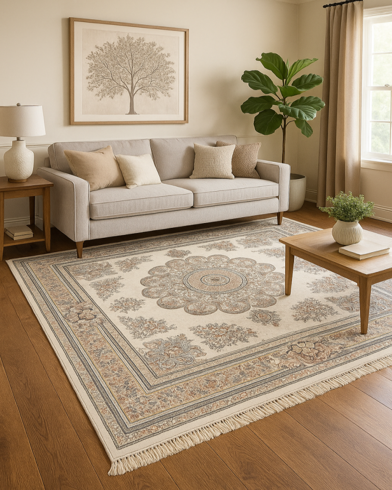 cream flora design rug staging 800x1000